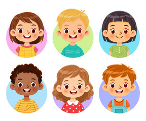Collection of cheerful children from different nationalities, showcasing their expressions and smiles
