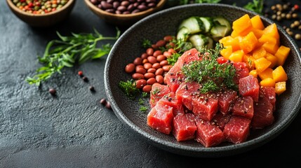 Fresh beef with vegetables and nuts