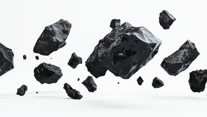 Dark, smooth rocks scattered on white background