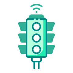 Smart Traffic Light green filled line icon for smart city and urban innovation
