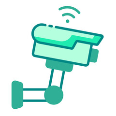 Smart CCTV green filled line icon for smart city innovation