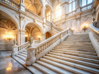 Naklejka premium Majestic White Marble Staircase Leading to Ornate Building - Long Exposure Photography