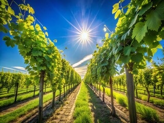 Fototapeta premium Mendoza Vineyard Vines Long Exposure Sunny Day Blue Sky Stock Photo