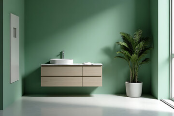 Modern bathroom design minimalist space interior green wall contemporary view stylish concept