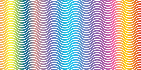 Wavy rainbow stripes, curly, curvy lines vector background.