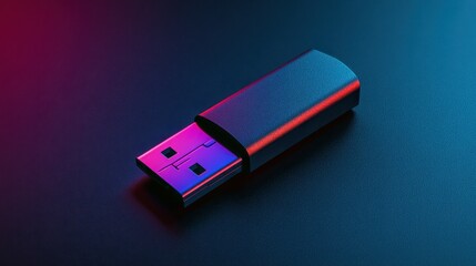 Modern USB Drive on Dark Surface with Colorful Lighting Effects