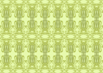 seamless background with green leaves.  Colorful square textile and ceramic floor design. Geometry shape abstract tie-dye wallpaper. Aztec style and Folk embroidery. Fabric texture concept.