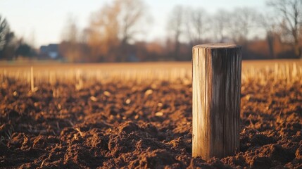 Obraz premium Rustic Wooden Post in a Field Surrounded by Earth and Light