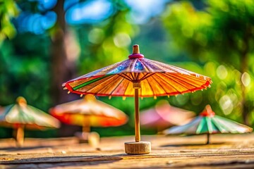 Miniature Wooden Parasol, Low Angle View, Tilt-Shift Photography, Summer Shade