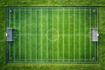 Minimalist Aerial View of Football Field with Copy Space - Green Grass Stadium Stock Photo