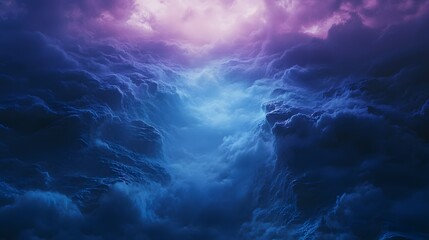 Fototapeta premium Abstract Digital Cloudscape Glowing Rift in Deep Blue and Purple