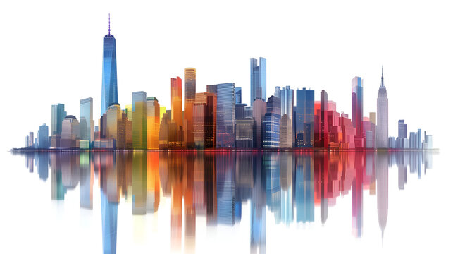 Minimalist Flat Vector Illustration of a Modern City Skyline in Bright Colors &ndash; Clean Design, High Resolution, Isolated on White Background