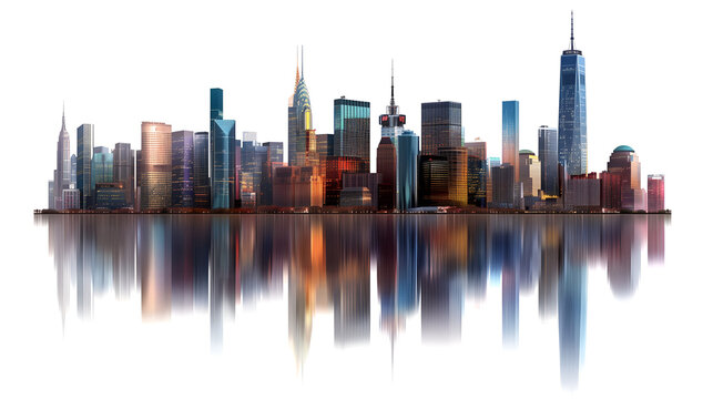 Minimalist Flat Vector Illustration of a Modern City Skyline in Bright Colors &ndash; Clean Design, High Resolution, Isolated on White Background