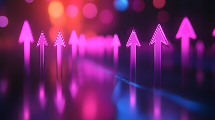 Glowing Purple Arrows on Reflective Surface Abstract Upward Movement