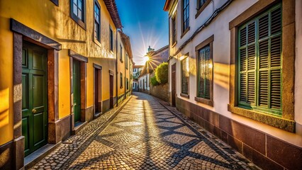 Minimalist Cobblestone Street, Funchal, Madeira Island, Portugal
