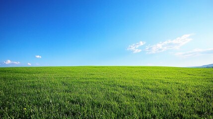 Vibrant Spring Meadow Under a Smooth Blue Sky in Natural Beauty