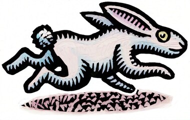 spot illustration of running white rabbit