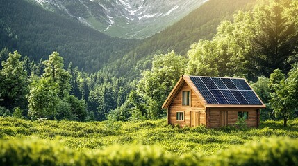 Obraz premium Cozy Eco House Made of Wood Nestled in Lush Green Landscape