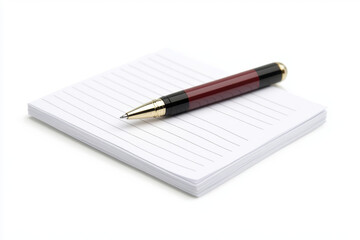 Pen rests on lined notebook for writing.