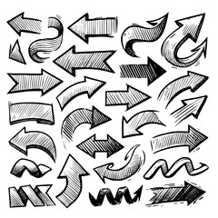 Set of black hand drawn arrows in multiple shapes
