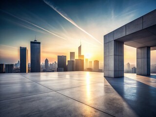 Minimalist Urban Skyline at Dawn: Geometric Cityscape Stock Photo