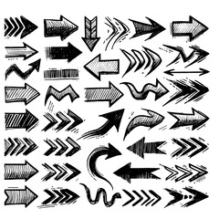 Set of black hand drawn arrows in multiple shapes