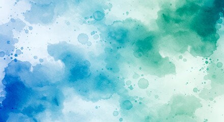 Abstract watercolor painting featuring blue and green blended colors