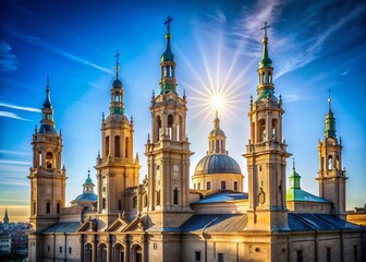 Minimalist Zaragoza Cathedral:  Serene Architectural Lines & Spanish Sky