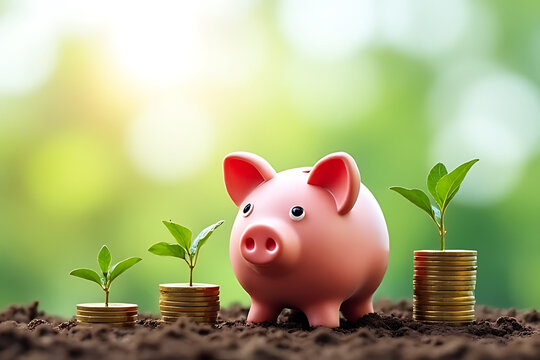 Saving money tips for sustainable growth finance garden infographic bright green background