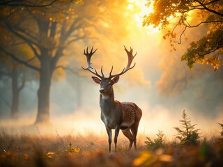 Misty Fallow Deer Silhouette in Autumn Woods - Wildlife Photography