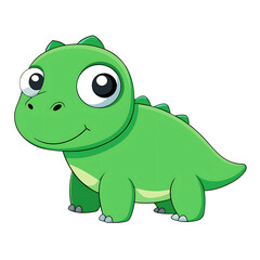 Fototapeta premium Cute Green Baby Dinosaur Cartoon Illustration on White Background
