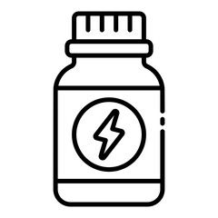 Fitness supplement bottle outline icon for muscle recovery and nutrition