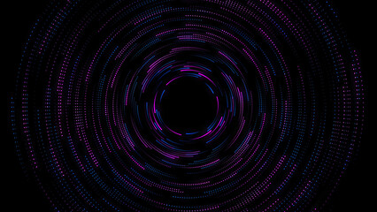 High speed blue, pink dot abstract technology background digital fiber hi tech concept. speed light circle line motion blur on dark background, data transfer simulation.
