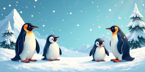 Fototapeta premium Playful penguins in winter wonderland seamless pattern, ice, cute, winter