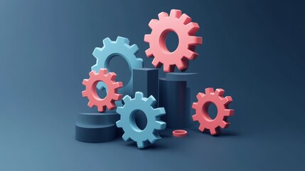 Sleek Modern 3D Workflow Automation Icon with Colorful Gears