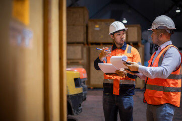 Warehouse inspectors and factory architects are checking the layout of goods to prevent them from...