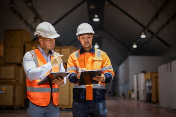 Warehouse inspectors and factory architects are discussing the expansion of the warehouse to store...