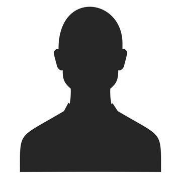 Black silhouette of person portrait with rounded head and no distinct facial features isolated on white background. Use in graphic design project, icon, or placeholder for user profile. Simple vector