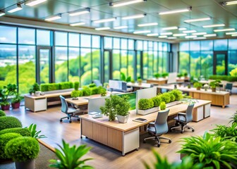 Modern Office Interior Design: Tilt-Shift Photography of Green View