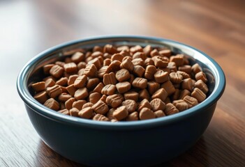 Fototapeta premium Stylish pet bowl brimming with healthy brown kibble, brown kibble, meal