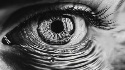 Fototapeta premium Close-up of eye with water reflection detail.