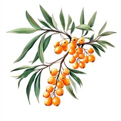 watercolor illustration of sea buckthorn

