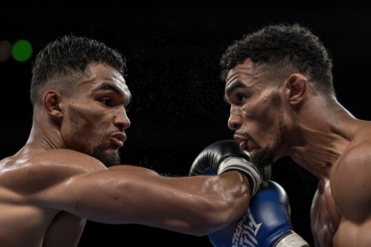 A Boxing Match In Full Action, Fighters Dodging And Countering With Precision