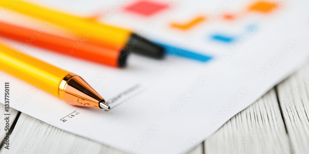 Poster minimalist financial analysis data-driven insights with modern ballpoint pen on clean paperwork - in