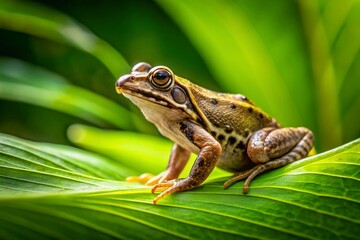Obraz premium Moor Frog Crossing Giant Leaf - Nature Stock Photo