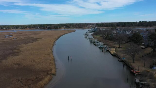 Aerial View of Boats Docked in Smithfield Virginia on the Pagan River