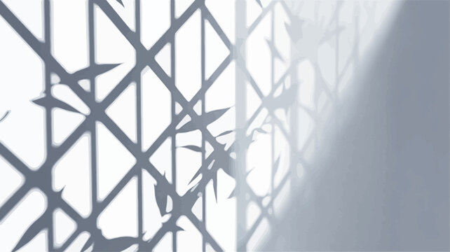 The image presents a grayscale photograph depicting the shadow of bamboo leaves cast upon a lattice or grid-like structure.  The shadows are sharp and detailed, showing the individual leaves and