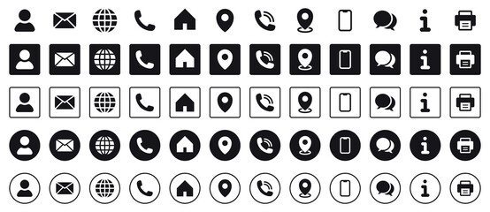 Contact us icon. Web icons set , home, call, email, address, location, globe, fax, message, envelope, mobile, telephone, website, icon . Communication contact information icon. Business card icon set