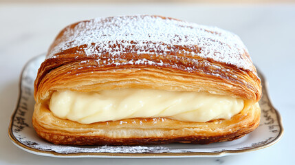 Delicious pastry filled with creamy custard and dusted with powdered sugar