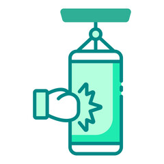 Punching bag green filled line icon for boxing and strength training
